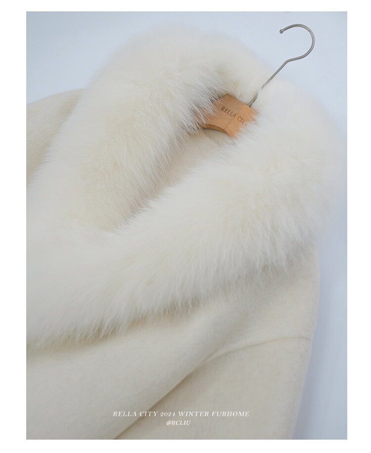 New Gray Double-sided Cashmere Coat Womens Fox Fur and Grass Fur