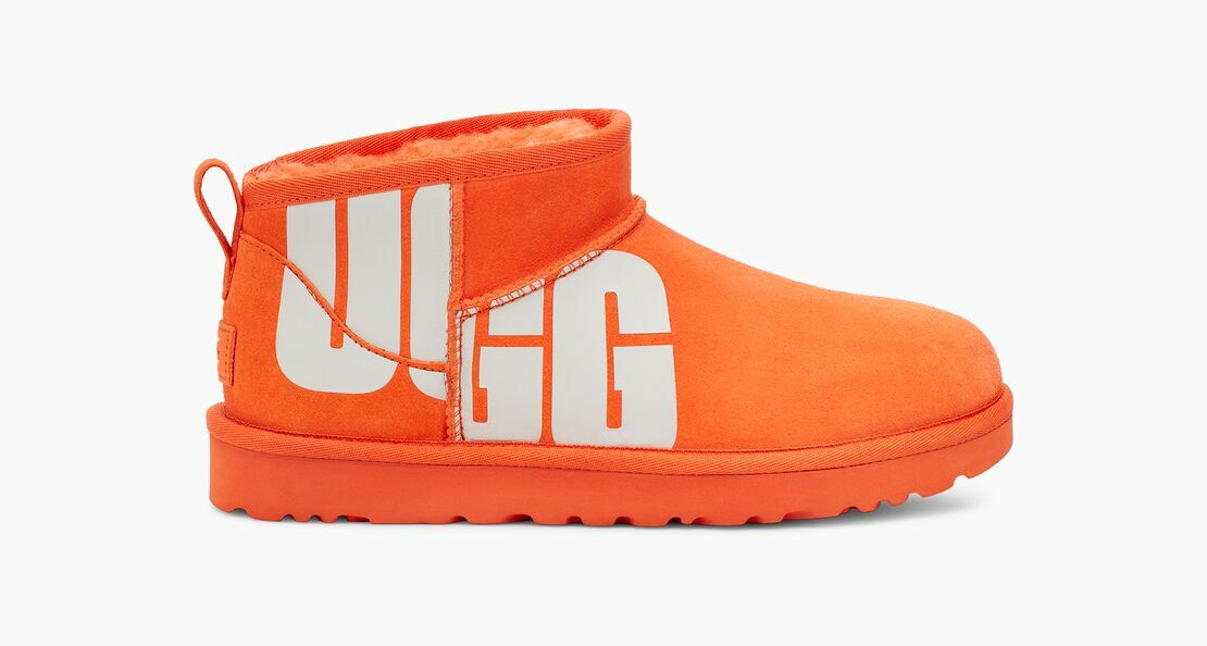 UGG ORANGE CLASSIC ULTRA MINI CHOPD UGG LOGO BOOTS, WOMEN US