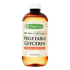 De La Cruz Pure Vegetable Glycerin, USP Grade, Bottled in USA, 8 FL OZ