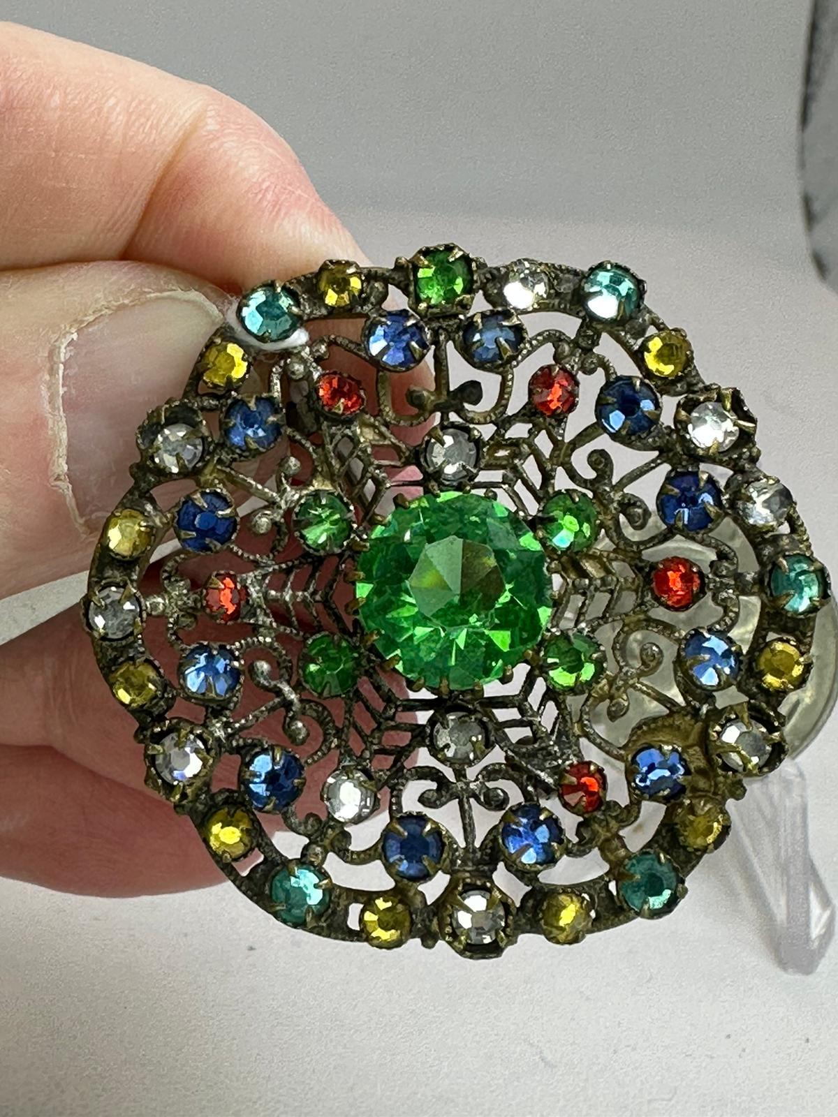 Flower Rosette Openwork Colored Rhinestones CZECH… - image 1