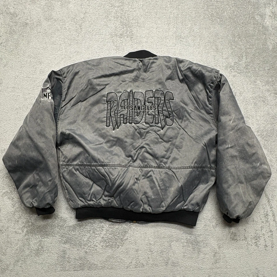 Vintage Los Angeles Raiders Bomber Jacket Nutmeg Mens Medium Gray NFL Football - Image 2 of 4