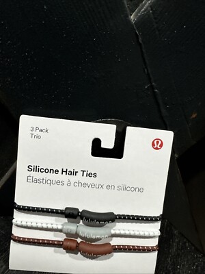 Lululemon 3 pack Hair ties silicone Black/Brown/White/Gray 