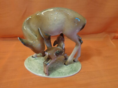 Alte Porzellanfigur Reh mit Kitz  17 x 14 cm Designer Rempel von Rosenthal