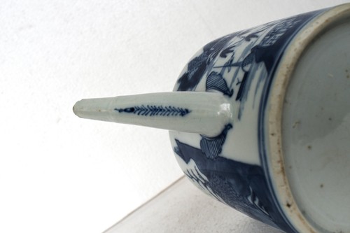 Antique Blue And White Chinese Teapot Long Spout With Hand Painted Scenic Design - Picture 14 of 16