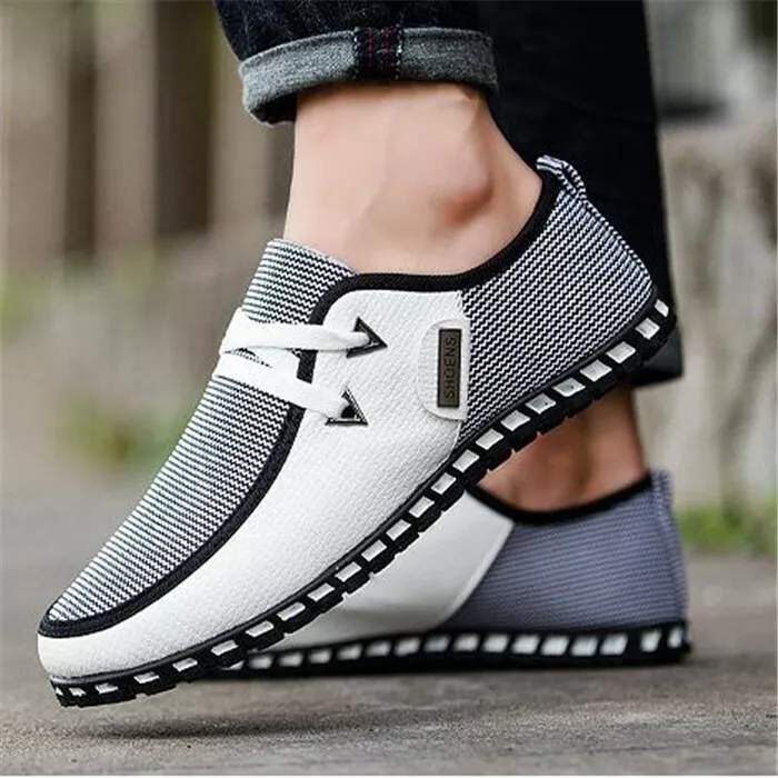Mens Moccasin Sneaker Lace Up Driving Canvas Breathable Soft