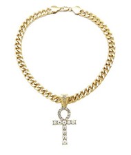 Egyptian Ankh Cross Iced Pendant 9mm/16",18",20",24" Cuban Chain Necklace RC3802