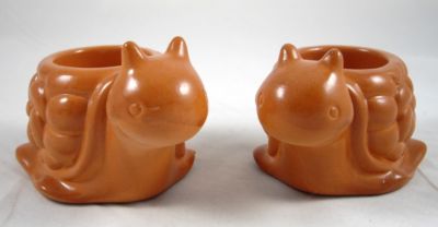 2 PartyLite Snail Candle Holders Terra Cotta Clay Small Glazed 5'' Long Tealight