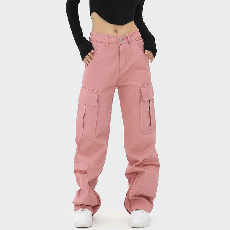 High waisted pink cargo pants shop