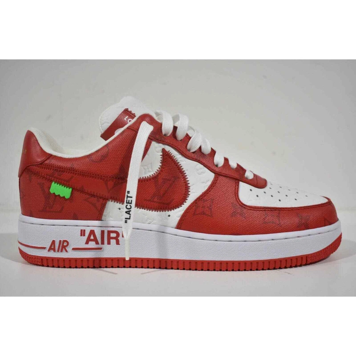 Louis Vuitton X Nike Air Force One Red White Flash Low Top Trainer Sneaker  9 lot