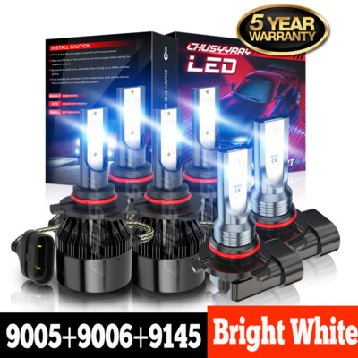 For Chrysler 300C 2005-2009 6X White Combo LED Headlight Hi Lo + Fog Light Bulbs