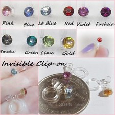 Invisible Clip On Stud 4mm Rhinestone Non Pierced Hypoallergenic Earrings Y407