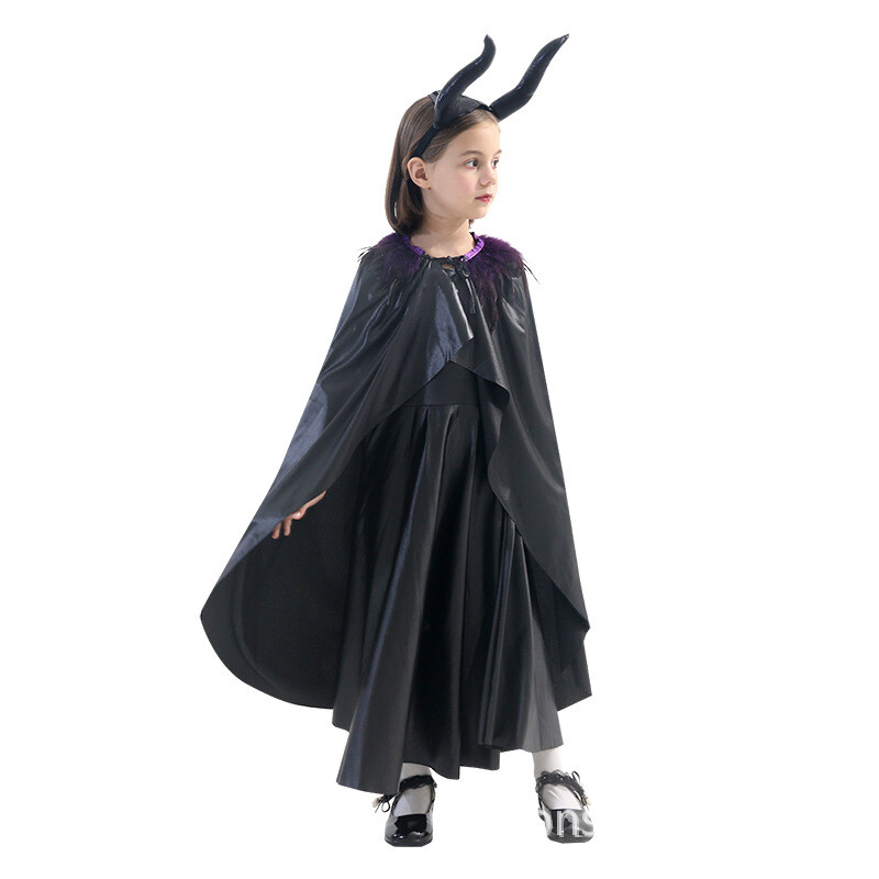 Disfraz de Disfraz de Maléfica para Niños Halloween Niñas Bruja Malvada para Mujer Vestido Capa