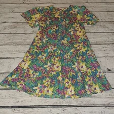 Go Softly Vintage Blue Yellow Pink Hawaiian Print Button up MuMu House Dress M