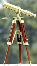 Brass Telescope with Wooden Tripod Portable Home Decorative
