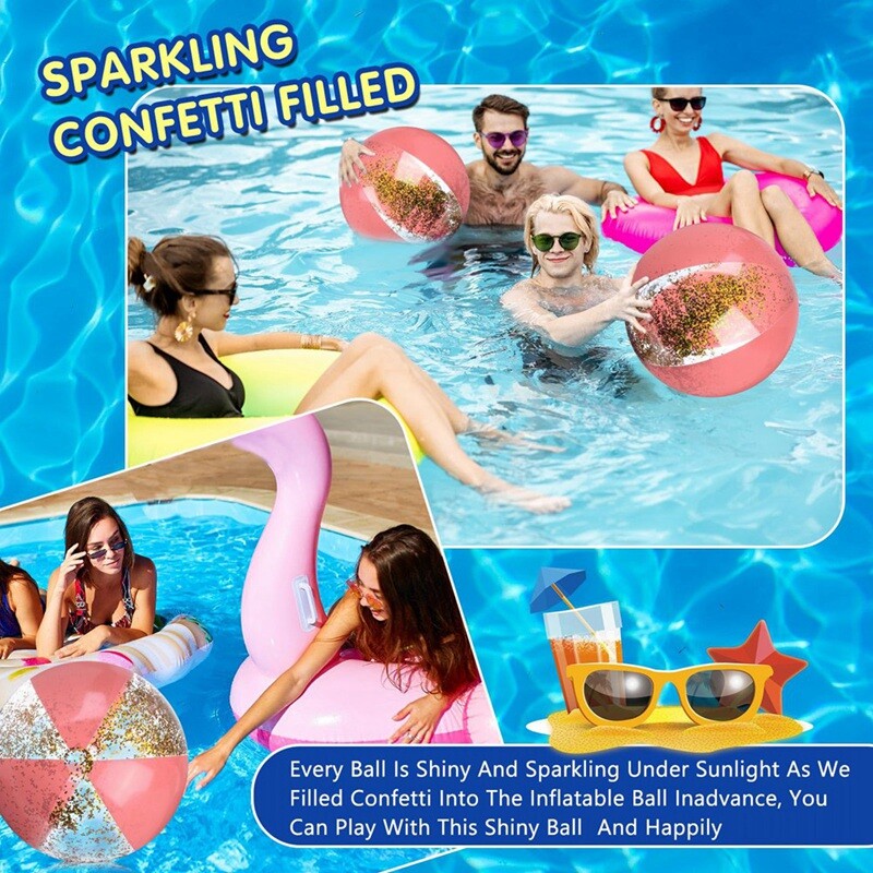 2X(2Pcs 16Inch Inflatable Beach Balls Gold Confetti Pool Balls for Swimming4837 eBay