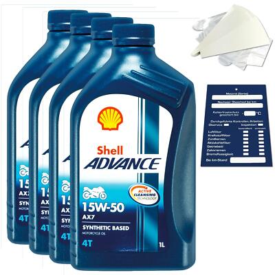 4 Liter original Shell Advance 4T AX 7 15W50 Motoröl Motorrad 600074503 Set