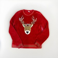 Wonder Nation Girls 14-16 XL Red Christmas Sweater Reindeer Flip Sequin Antlers
