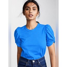 A.L.C. Kati Tee Blue Ruched Puff Sleeve Cotton Top Size Large Made in USA