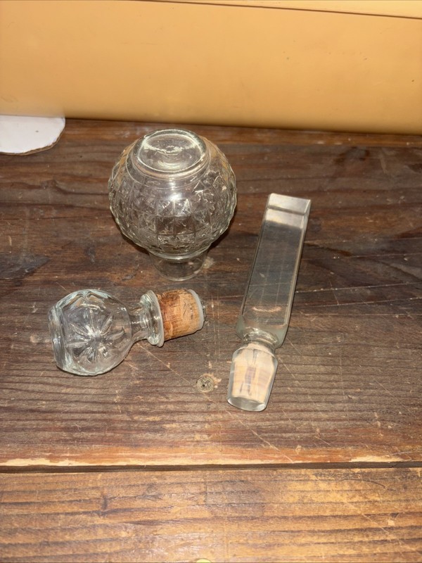 Vintage Decanter Stopper GLASS Lot of 3 - Rectangular Prism & Round