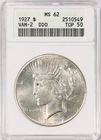 1927 Peace Silver Dollar  ANACS MS62 VAM-2 DDO Top 50 Old Soapbox Holder