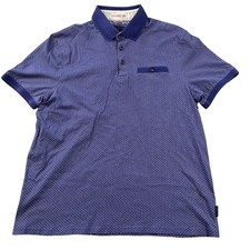 Ted Baker London Polo Shirt Mens 4 Navy Blue Geometric Print Chest Pocket Cotton