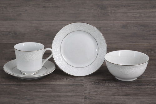 Crown Victoria Lovelace China 26 Pc Lot Cups Saucers Plates Bowls White Set