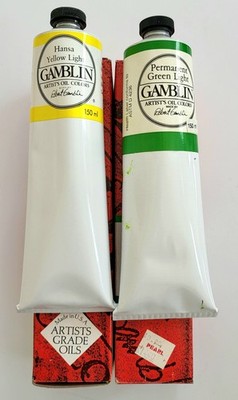 2 Gamblin Artist Vintage Oil Paints 150ml Hansa Yellow Permanent Green Light New