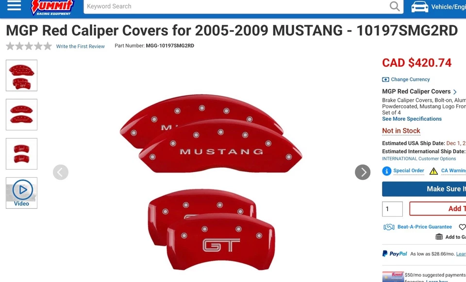 05-09 Ford Mustang MGP Caliper Covers Red Powder Coat Set of 4 10197SMG2RD — 第 4/4 张图片