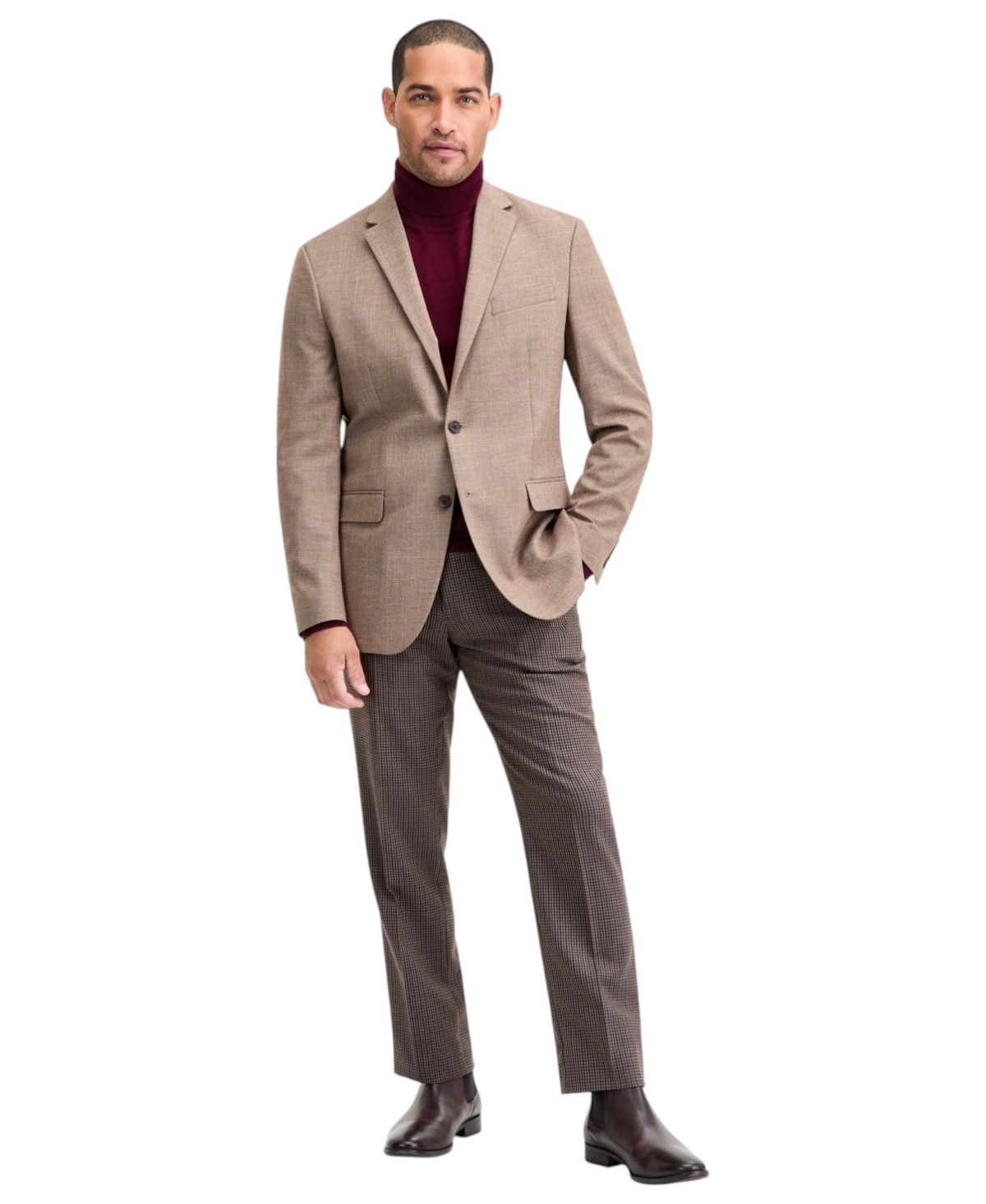 Kenneth Cole Mens Slim fit Sport Coat Blazer 42 S Beige Solid Stretch 11790₽