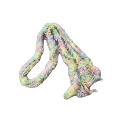 VTG Y2K Fuzzy Skinny Scarf Pastel Rainbow Eyelash Knit Stretch Soft Boho EUC 