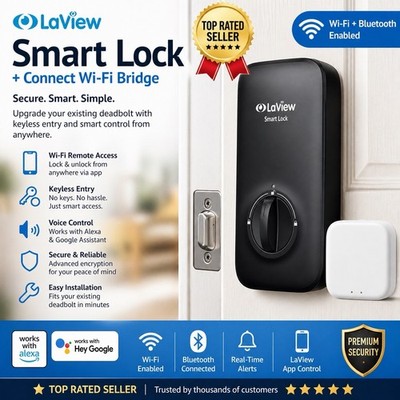 LaView Wifi & Bluetooth enabled smart lock (Black) - New