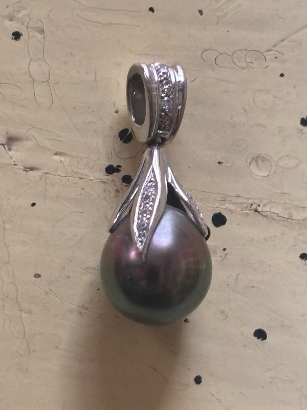 White 14K Gold, Diamonds & Tahitian Pearl Pendant