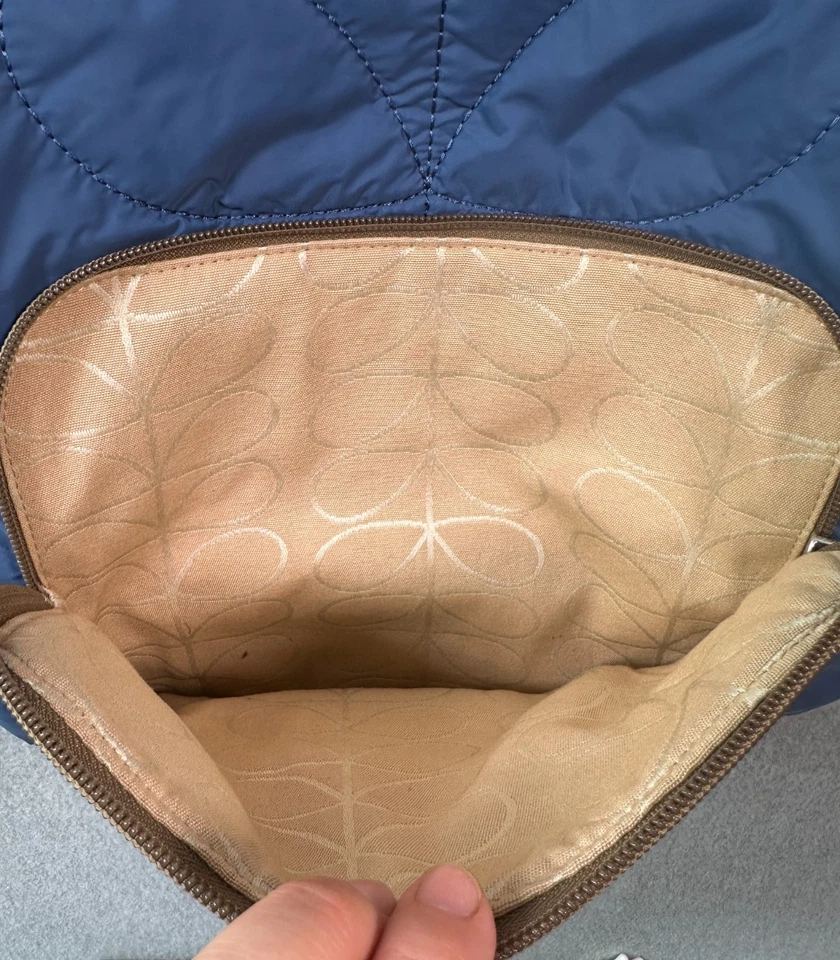 Etc Orla Kiely Stem Quilted Backpack In Ocean Blue Yellow Zip Pockets Travel - Image 4 of 4