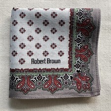VTG Mens Handkerchief Geometric Border Paisley Pocket Square Gray Cotton 18" J1
