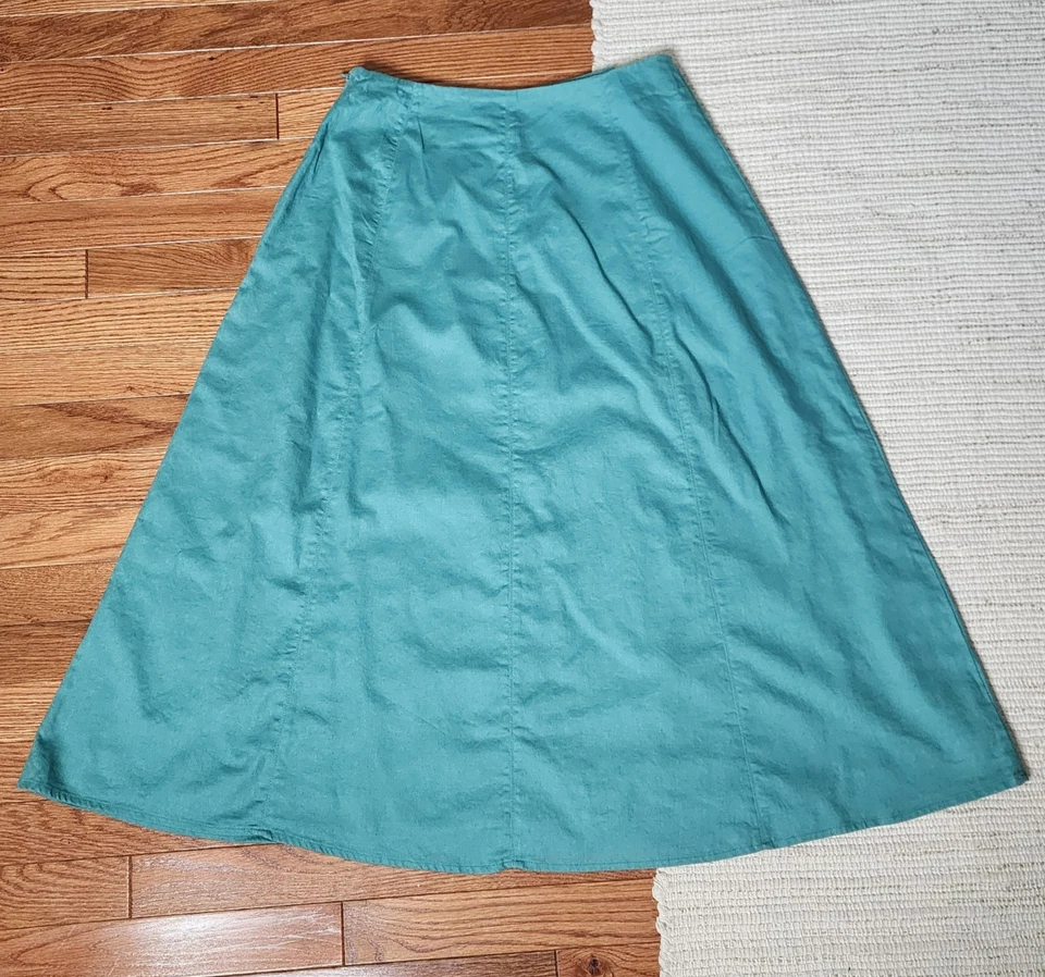 Falda midi con costuras de mezcla de lino Banana Republic 6 verde mar línea A forrada costera Foto 2 de 4