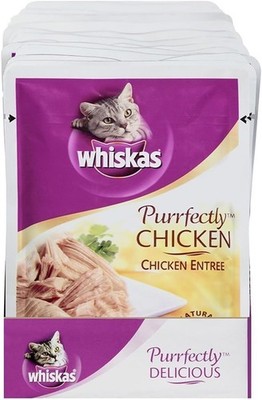 Pack of 24 WHISKAS PURRFECTLY Chicken Wet Cat Food Chicken Entree Flavor 3 Oz