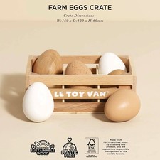 Le Toy Van Farm Eggs Wooden TOY Market Crate TV190C - 7 Piece Pretend Play Set