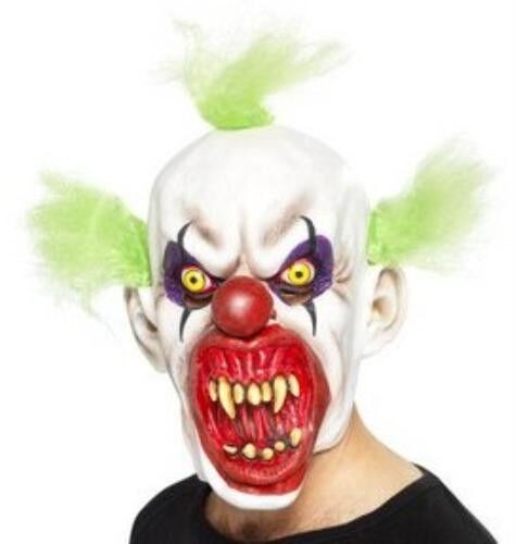 Scary Evil Clown Overhead Latex Mask With Green Hair Halloween Fancy Dress