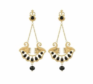 Authentic ADIBA Designer Gold Plated Pharaoh Lotus Royale Onyx Earrings