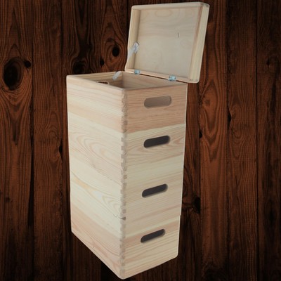 4 Etagen Holz Aufbewahrungsbox Set Stapelbar Deckelkisten Modular Kiefer 30x20x53,5 cm