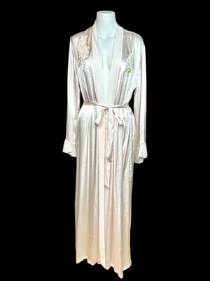 Linea Donatella Soft Pink Long Satin Robe W/Tie Women s Sz S/M