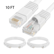 2x 10FT CAT5e Cable Ethernet Lan Network CAT5 RJ45 Patch Cord Internet White