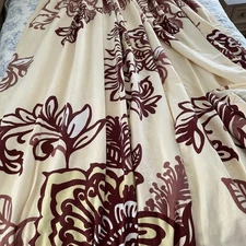 4x Linen Curtain Panels Lined Flower Botanical Pattern Yellow Trim 49”X 104” 2pr