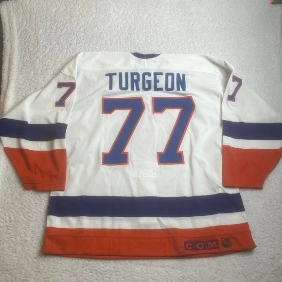 Винтажная мужская бело-синяя футболка Pierre Turgeon New York Islanders CCM 90-е 52 - Изображение 2 из 4
