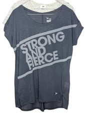 2 OLD NAVY TEE SHIRT GRAY L STAY STRONG + REBEL RUNNING ACTIVE TOP PREOW USPSGA
