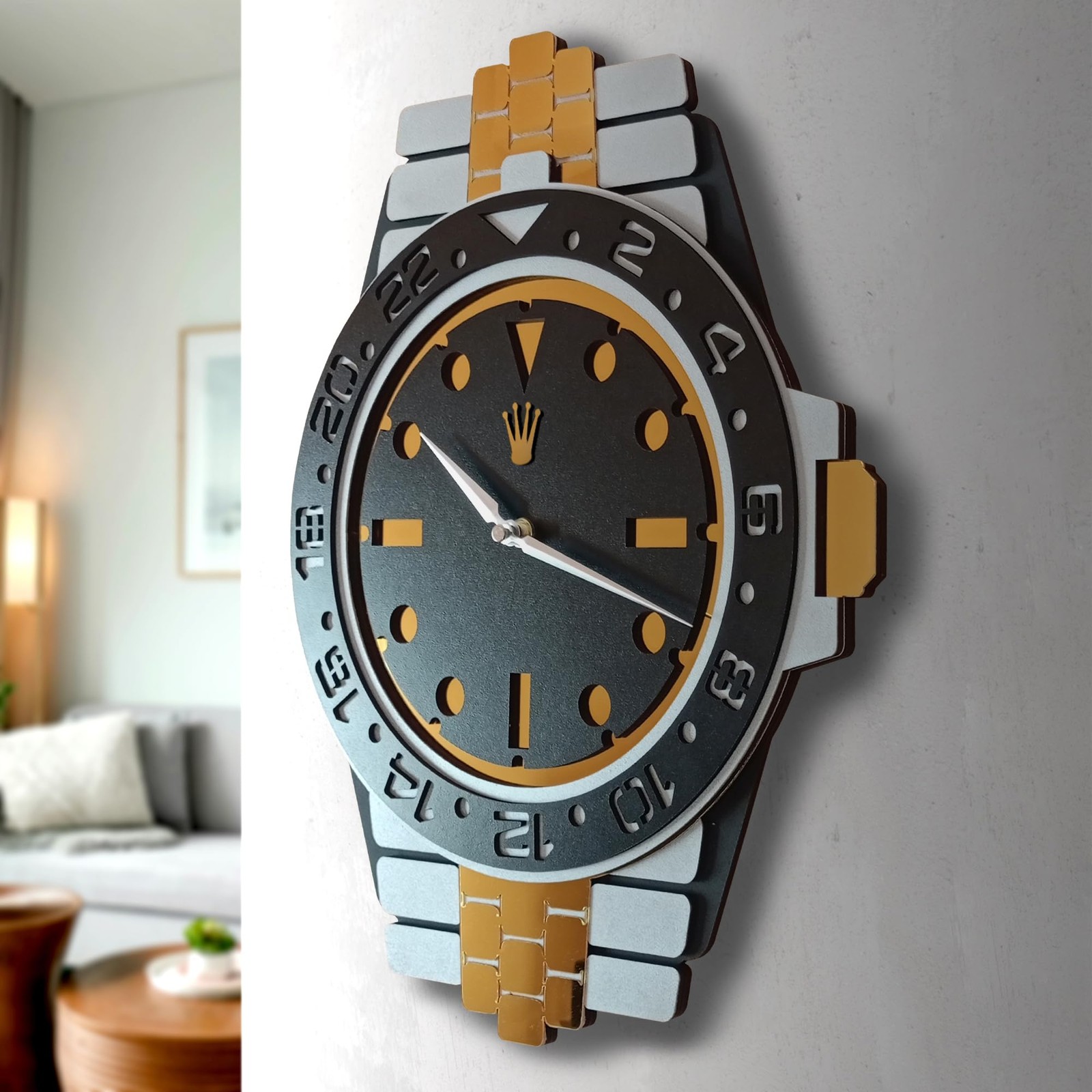 Luxury Chronograph Style Handmade Wall Clock, Wrist Inspired Design, Large Si