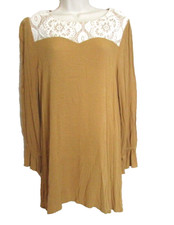 Hayden Mustard Yellow Junior's Large Lace Neck and Hem Dress