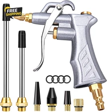 Industrial Air Blow Gun with Brass Adjustable Air Flow Nozzle and 2 Steel Extens