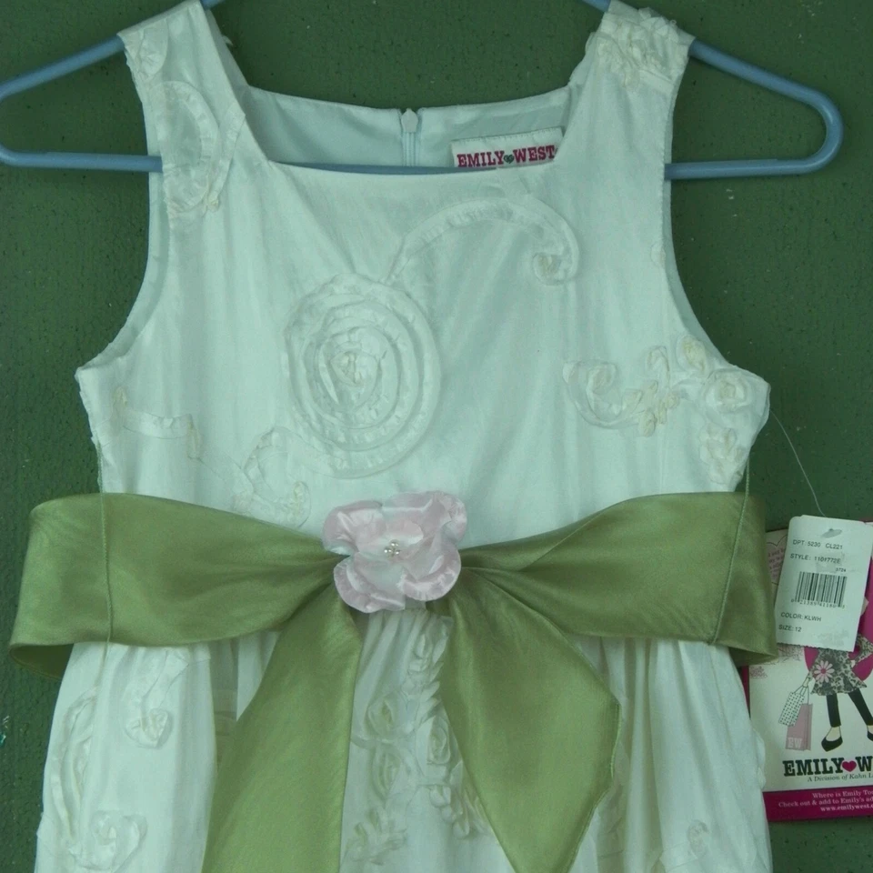 Emily West Girls' White Formal Dress Size 12 Bow Flower New With Tags  - Image 2 of 4