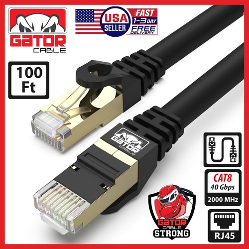 Cat 8 Ethernet Cable RJ45 Super Speed 40Gbps Patch LAN Network Gold Plated 100FT